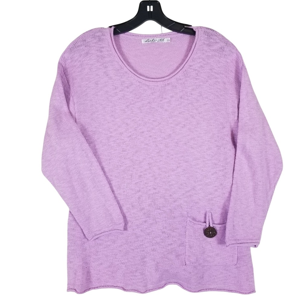 Lulu-B Sweater‎ Women S/M Lavender 100% Cotton Knit Pocket Detail Pullover